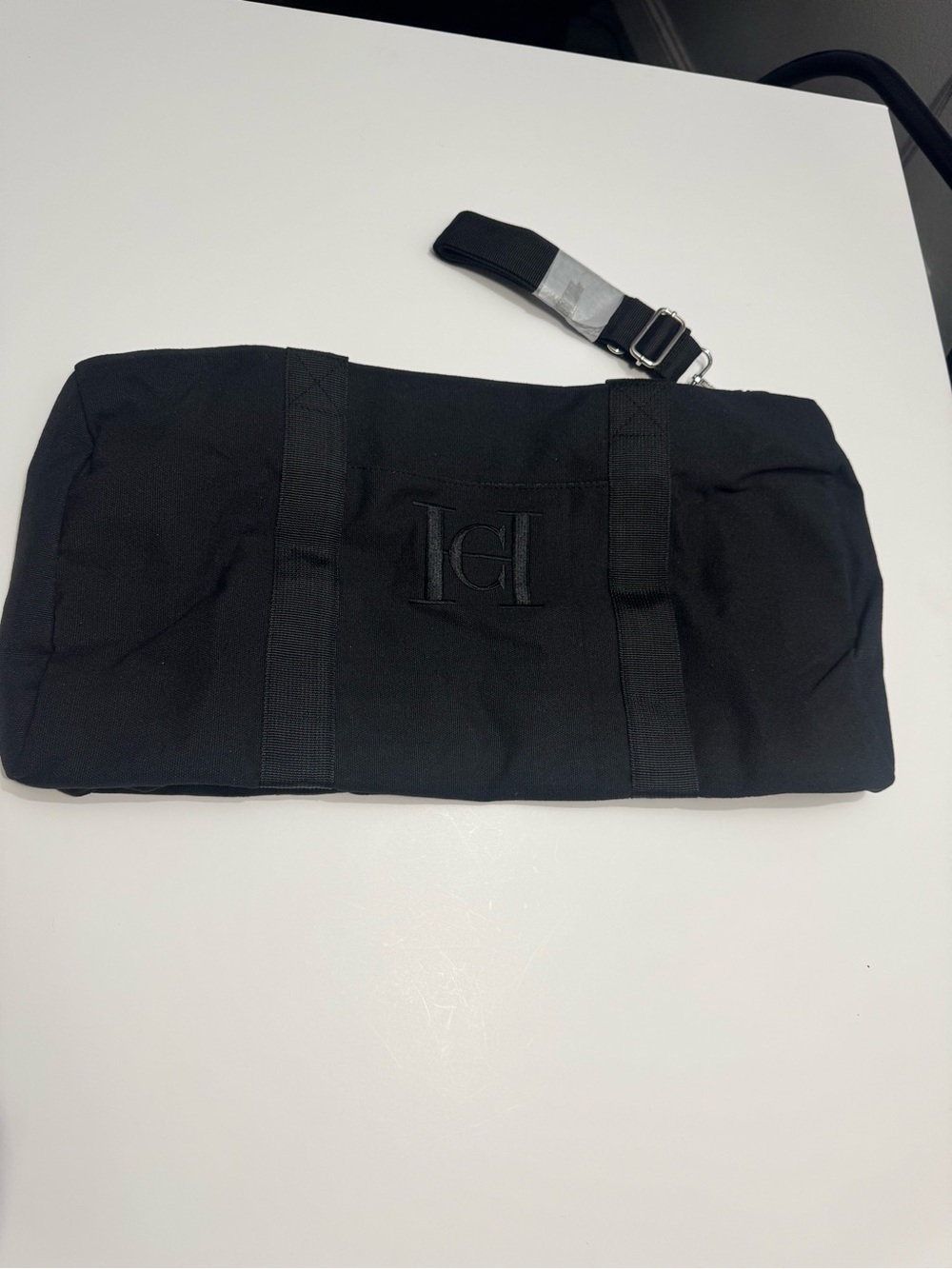 Carolina Herrera Black Duffel Bag with Subtle Monogram